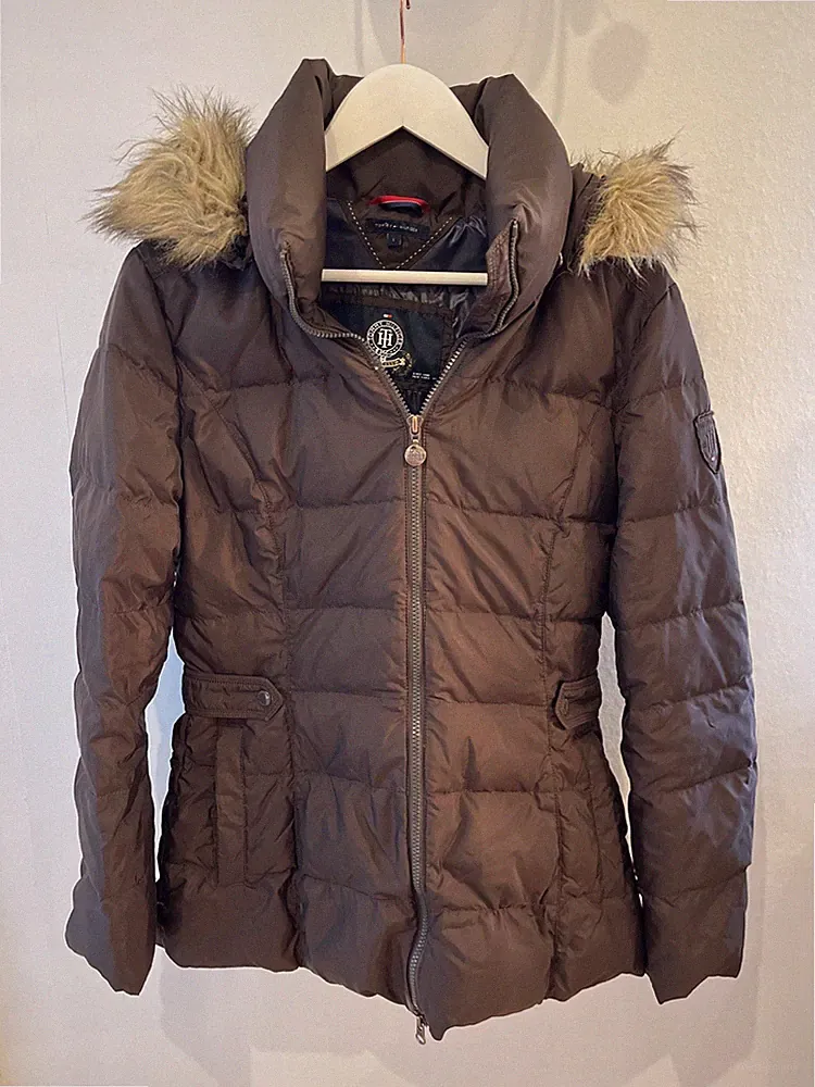 Tommy Hilfiger Damen Daunenmantel Jacke L, abnehmbare Kapuze