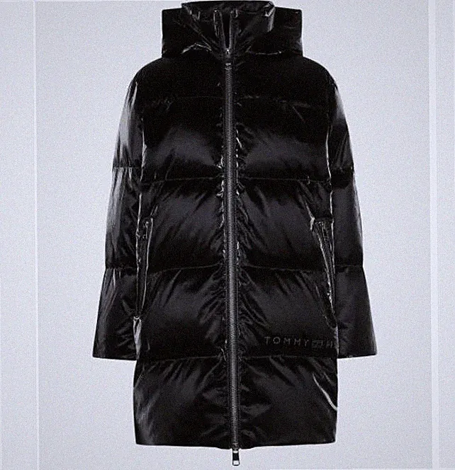 TOMMY HILFIGER Damen Daunenmantel Jacke Metallic Down Puffer Coat schwarz Gr 50
