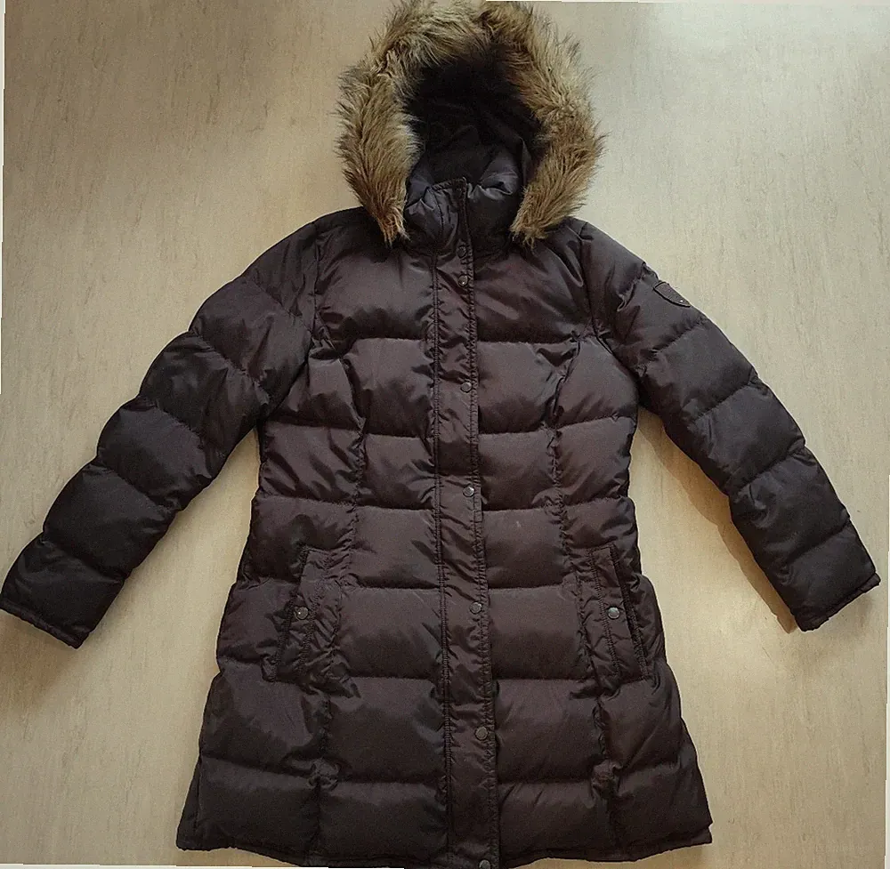Tommy Hilfiger Damen Daunenmantel Winterjacke Gr 2XL abnehmbare Kapuze Kunstpelz