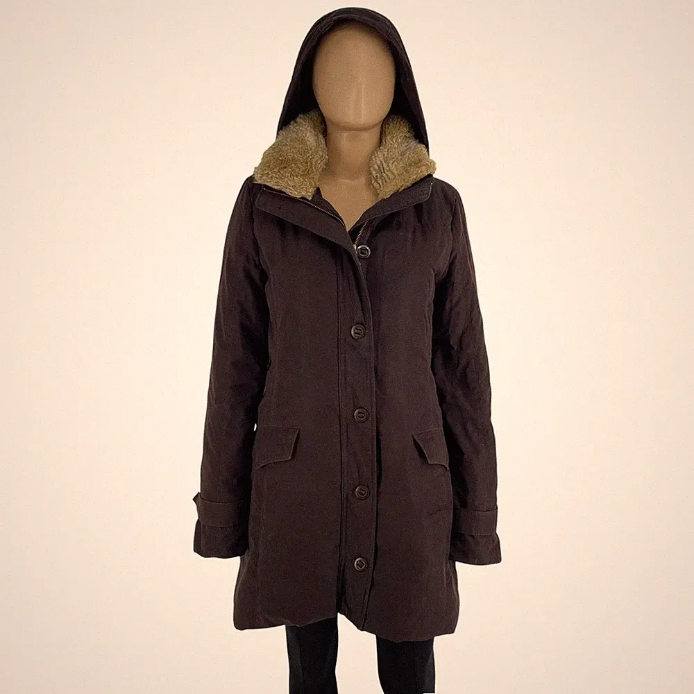TOMMY HILFIGER Damen Dunkelviolette Kapuzen Daunen Steppparka Mantel Größe M