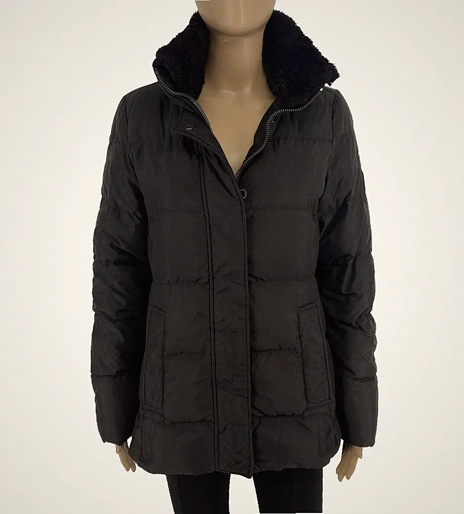 TOMMY HILFIGER Damen Schwarze Kunstfell Daunen Pufferjacke Mantel Größe S