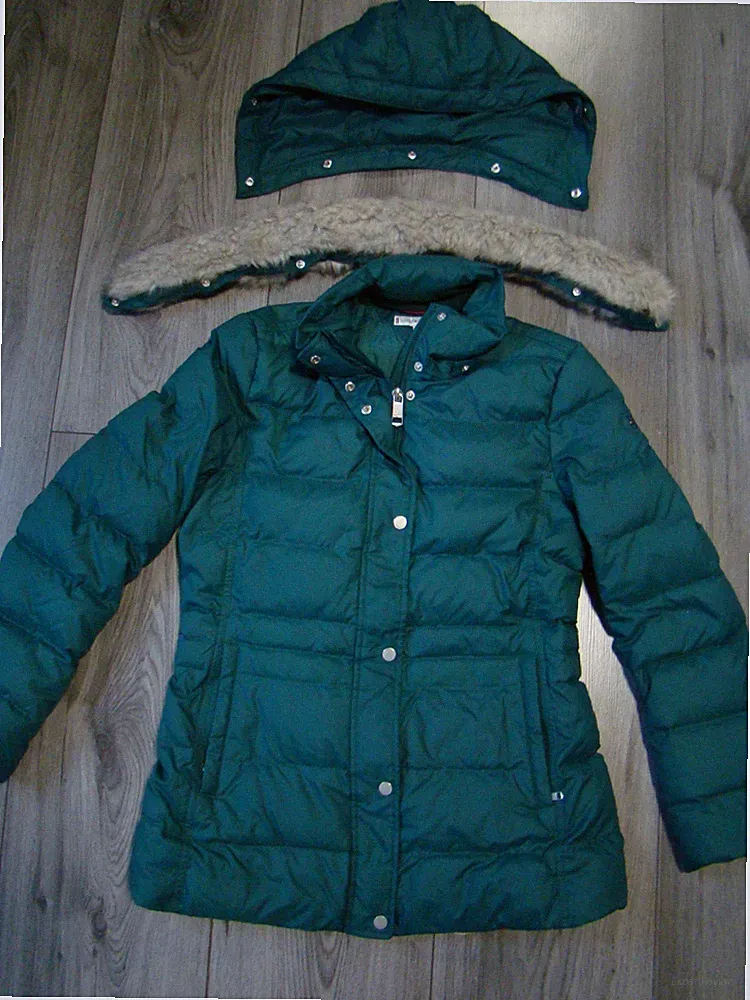 Tommy Hilfiger Daunen Damen Stepp Winter Mantel Jacke M Kapuze Fell Winterjacke