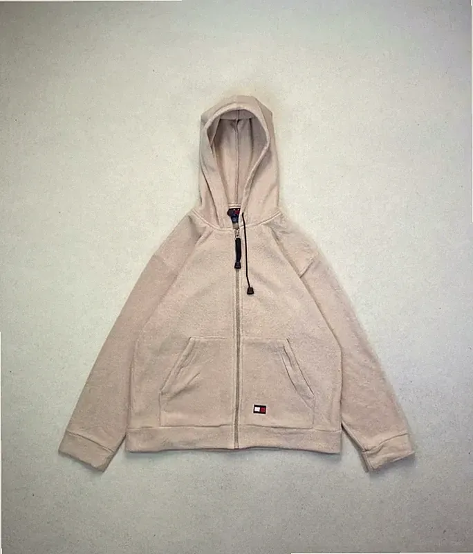 Tommy Hilfiger Fleece Pullover Made in USA Embroded Bestickt Baumwolle Hoodie Full Zip S