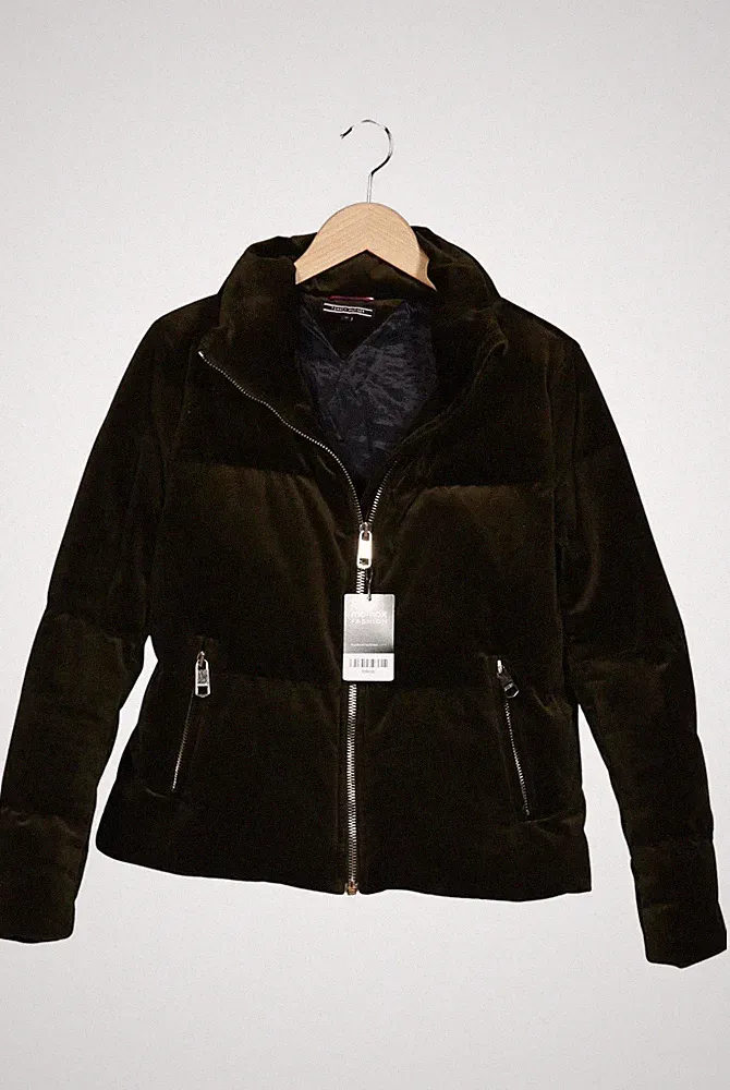 Tommy Hilfiger Jacke Damen Anorak Jacket Kurzmantel Gr. 2XS Daunen Grün #k92ev8y