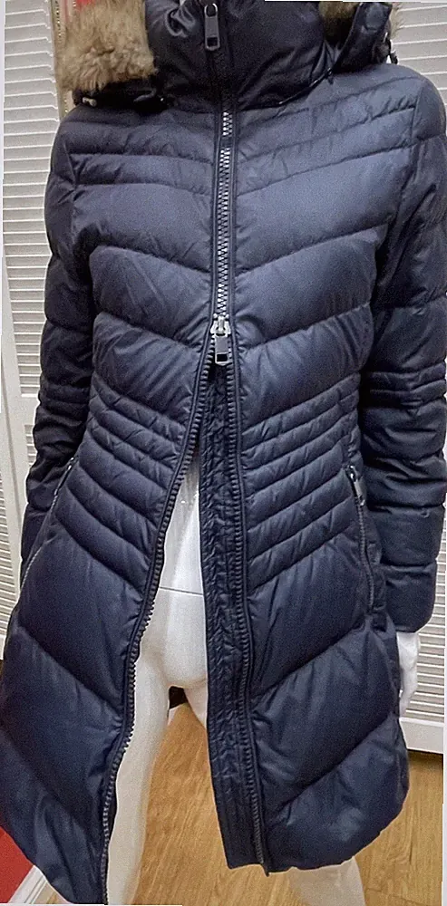 ❤️ TOMMY HILFIGER Luxus Echt Daunen Puffer Mantel Kapuze Fake Fur Blau 36 38 ❤️