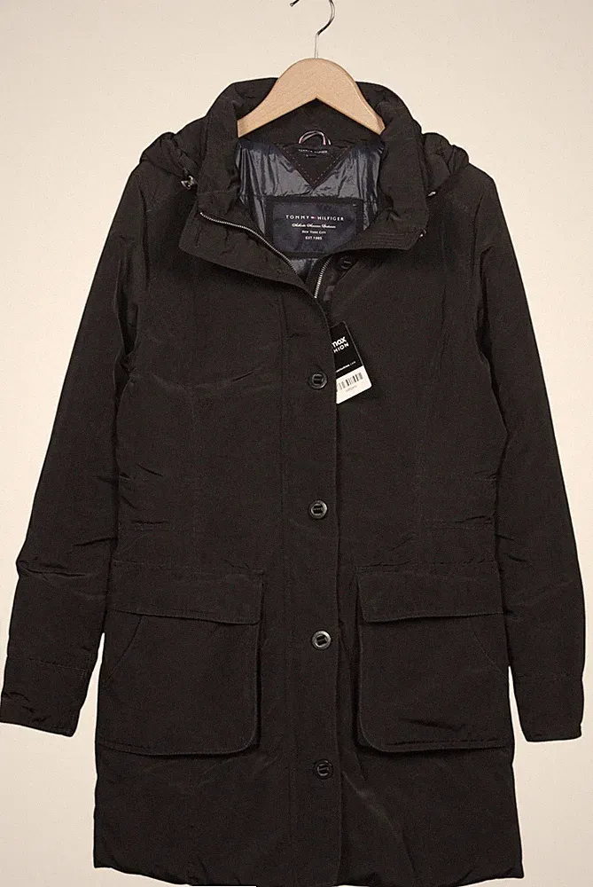 Tommy Hilfiger Mantel Damen Jacke Parka Gr. L Wolle Daunen Schwarz #9urcilx