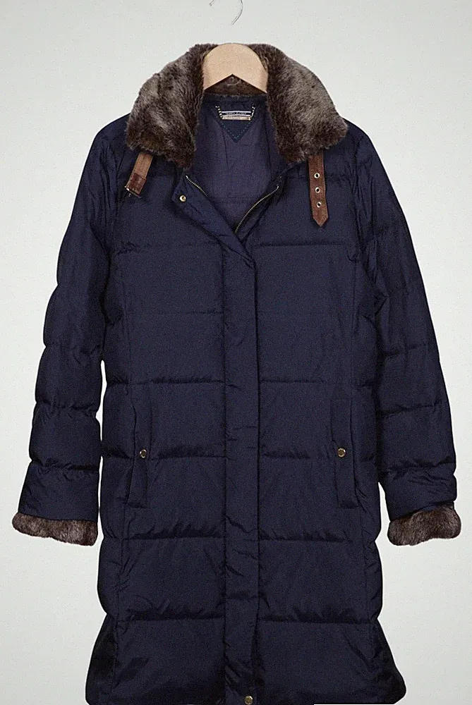 Tommy Hilfiger Mantel Damen Jacke Parka Gr. M Leder Daunen Marineblau #ql9pwn8