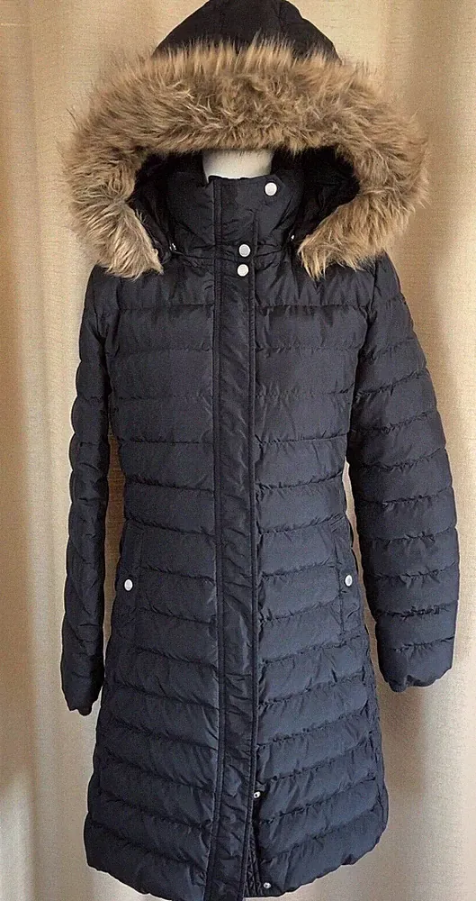 Tommy Hilfiger Valentina Stepp Mantel Daunen Gr. L Kapuze & Fell abnehmbar