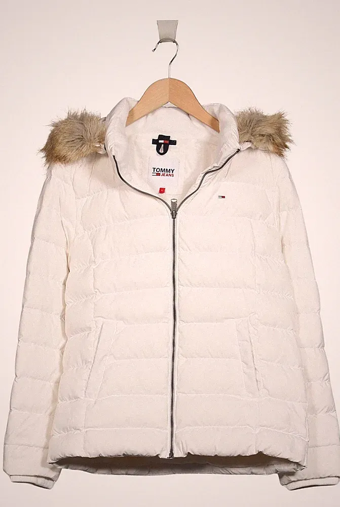 Tommy Jeans Jacke Damen Anorak Jacket Kurzmantel Gr. L Daunen Weiß #0y7tsob