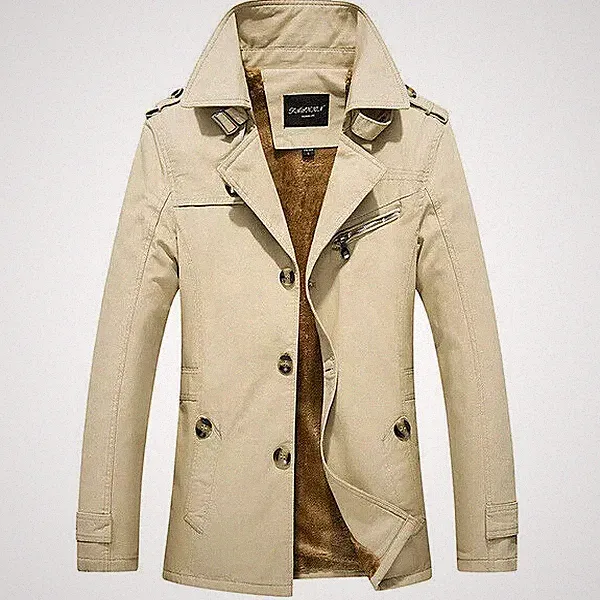 Trench Mantel Herren Wasserdicht Slim Mit Gürtel Hellbeige Elegant 23541