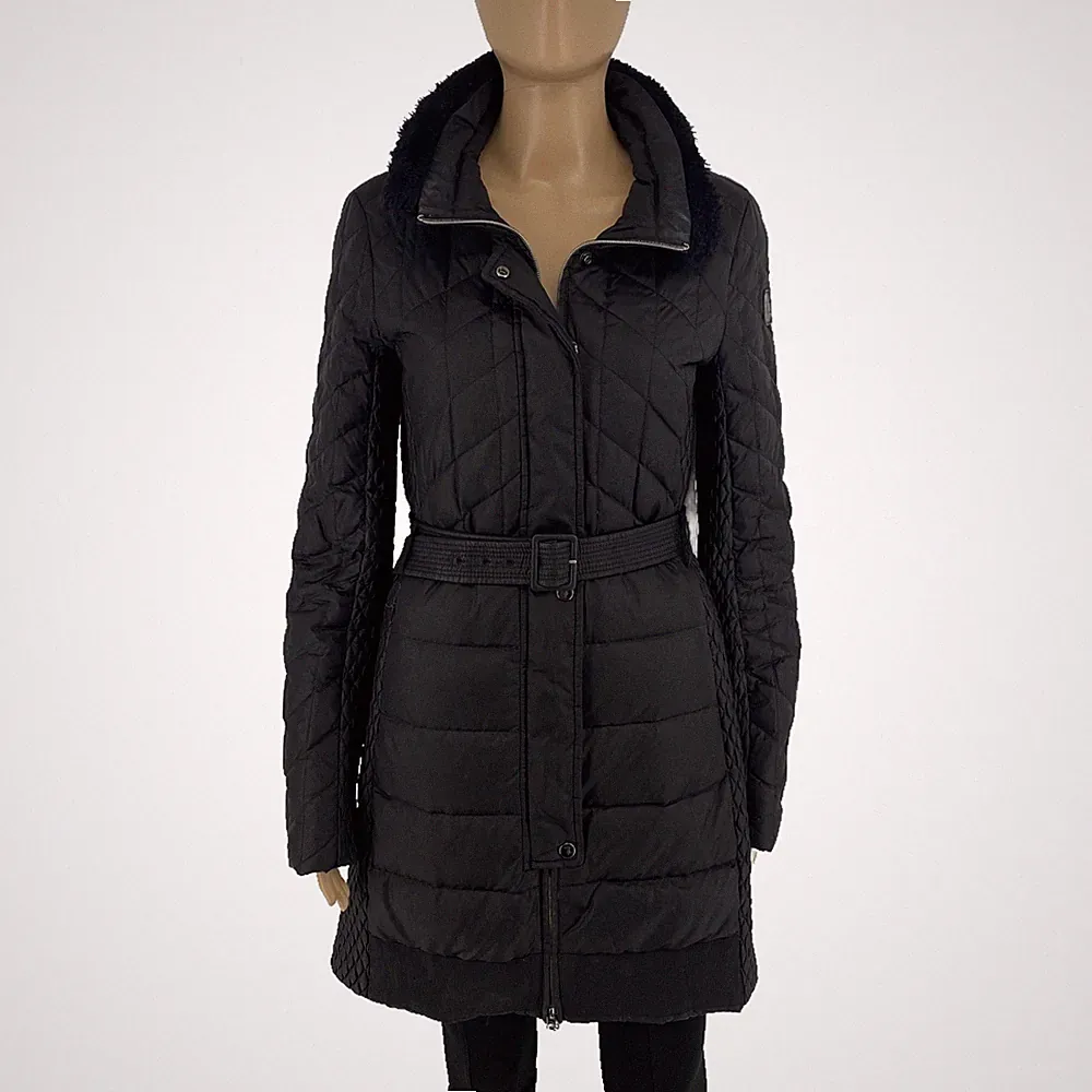 TRUSSARDI Damen Schwarzer Daunen Gürtelt Mantel Jacke Gr. 42 EU 38 UK 10 US 8