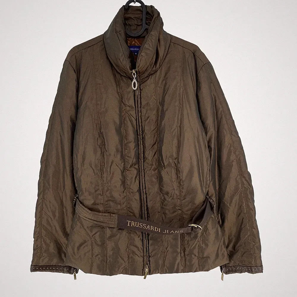 Trussardi Jeans Braune Daunenjacke Mantel Größe It 50 UK 18 US 16