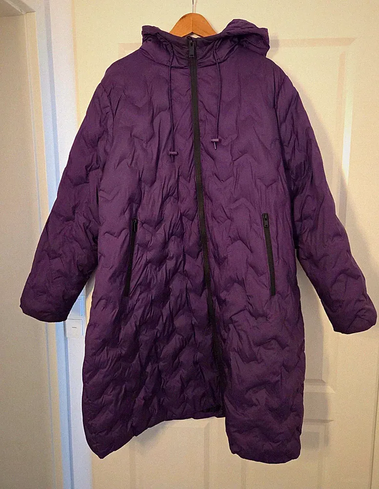 Ulla Popken Damen Steppmantel lang Lila Gr. 46/48 mit Kapuze, Wintermantel