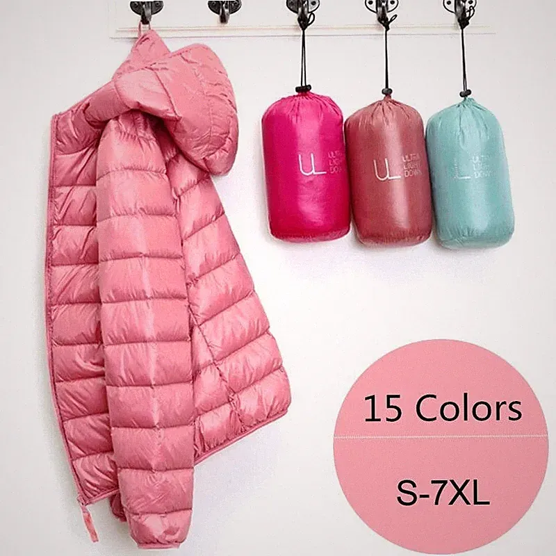 Ultraleichte Daunenjacke mit Kapuze für Damen, faltbare Daunenjacke, große...