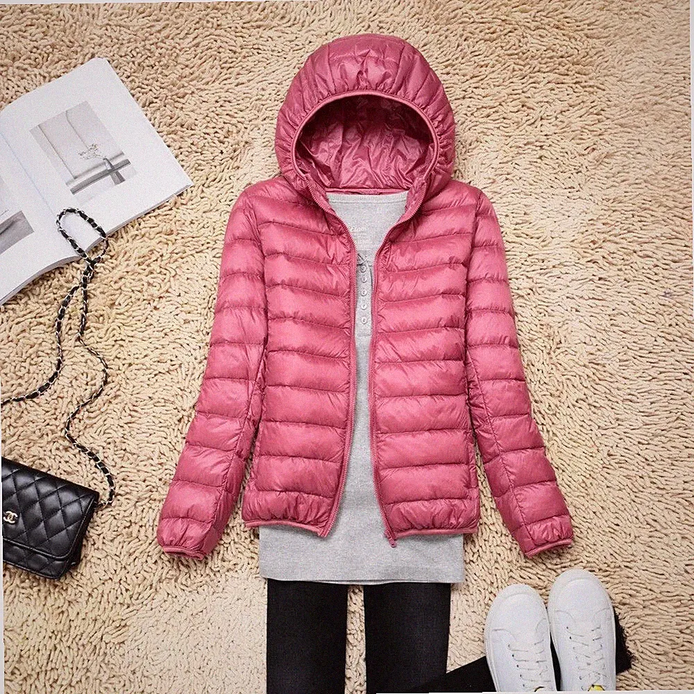 Ultraleichte Daunenjacke mit Kapuze für Damen, faltbare Daunenjacke, große...
