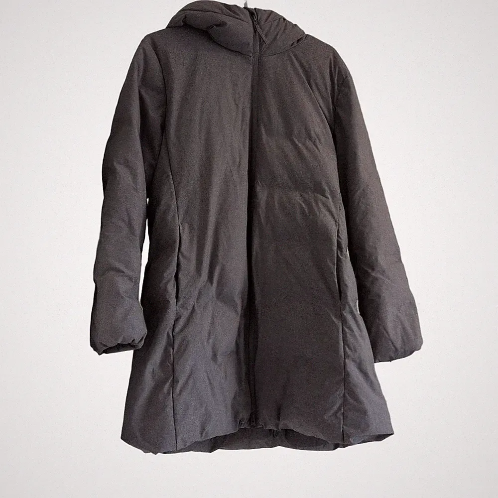 UNIQLO Damen Daunenmantel grau nahtlos lang XL warm Fleece gefüttert