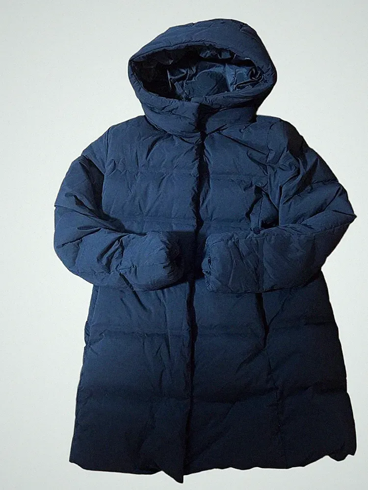 Uniqlo Damen Navy Seamless Daunen Kurzmantel L Warm Fleece Taschen