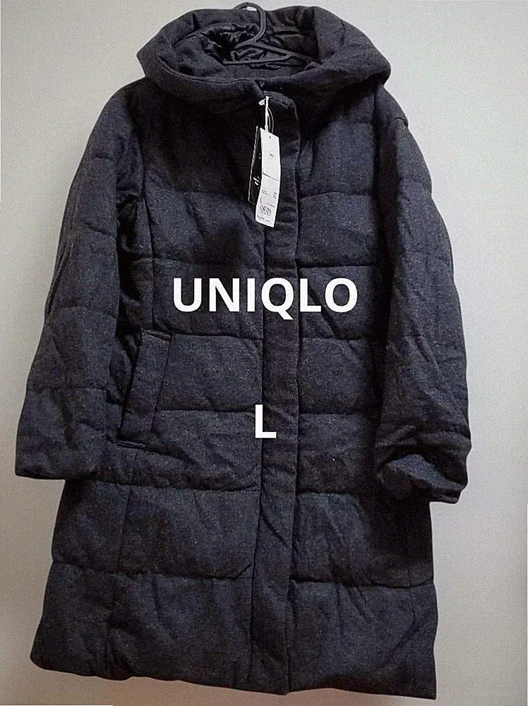 UNIQLO Daunenmantel Wollmischung Dunkelgrau Größe L Stretch Oberbekleidung