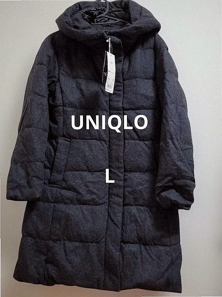 UNIQLO Daunenmantel Wollmischung Dunkelgrau Größe L Stretch Oberbekleidung