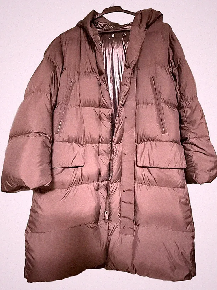 Uniqlo+J Jil Sander Daunenmantel dunkelgrau, lang, hell & warm, gebraucht