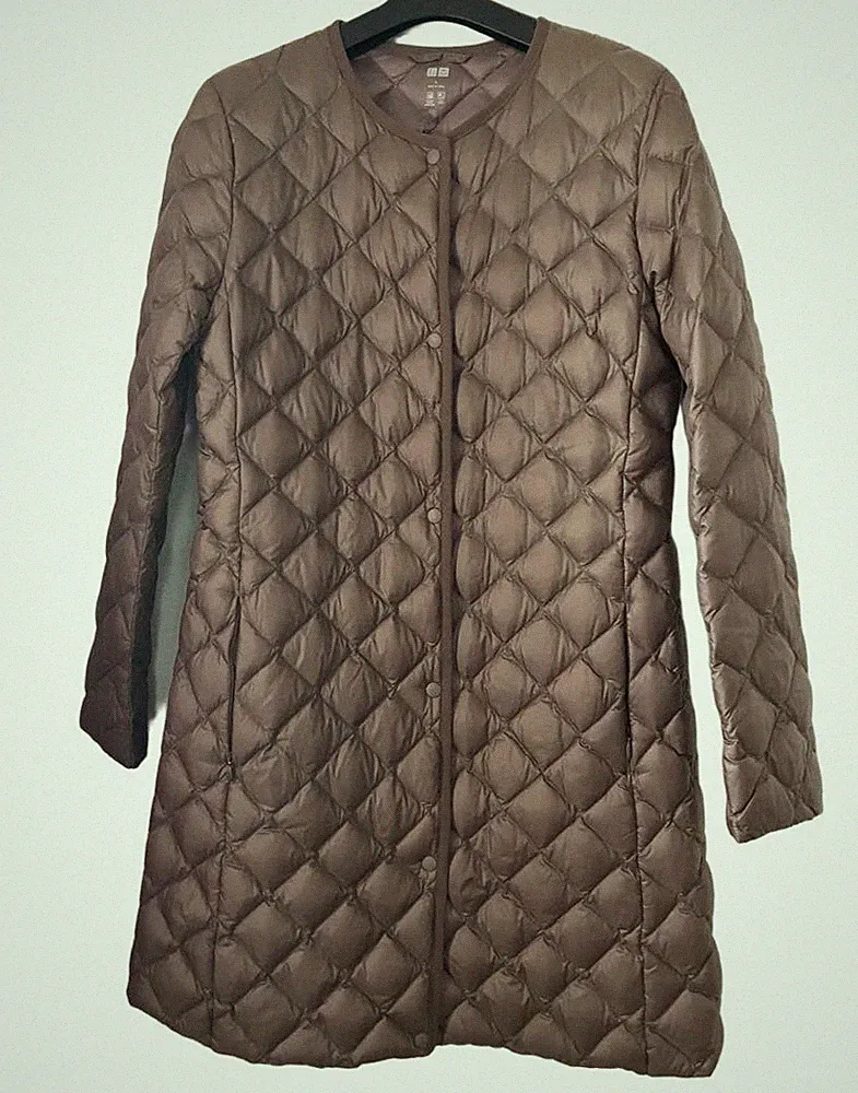 Uniqlo Ultra Light Down Long Hem Jacket Brown L Packable Waterproof Damen...