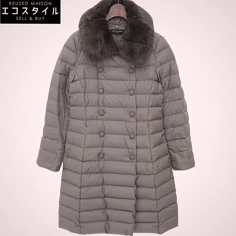 United Arrows Rex Pelz A-Linie Daunenmantel Damen Grau Größe 36 Top Zustand