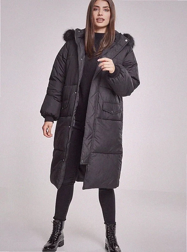 Urban Classics - Damen OVERSIZE Faux Fur Puffer Coat - BLACK - 4XL NEU