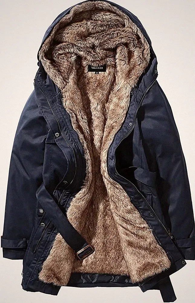 VALUKER Daunen Mantel Jacke Warm Trenchcoat abnehmbarer Pelz Fell Winter Damen S