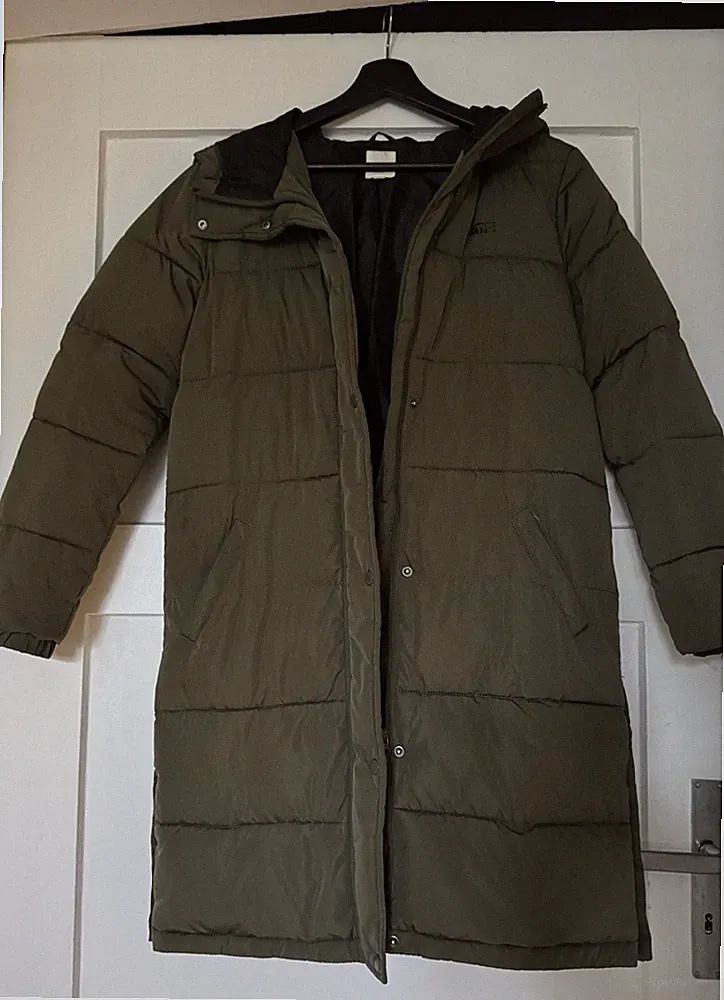 Vans Damen Daunenmantel Steppmantel Jacke Kapuze XS 34 Khaki Grün