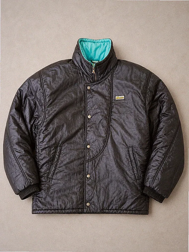 Vintage Ellesse Jacke schwarz türkis gefüttert Made in Italy Gr. L