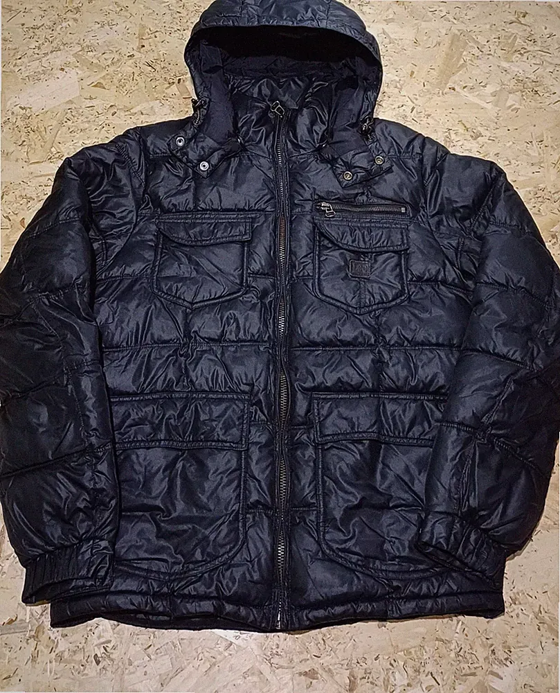 Vintage Lee Puffer Jacket Hooded Navy Blue Utility Winter Coat Size L