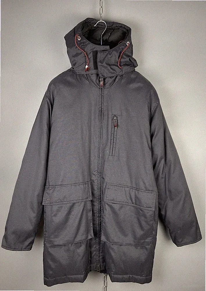 Vintage Y2k Nike Herren Nylon Reißverschluss Kapuze langer Daunenmantel Puffe...