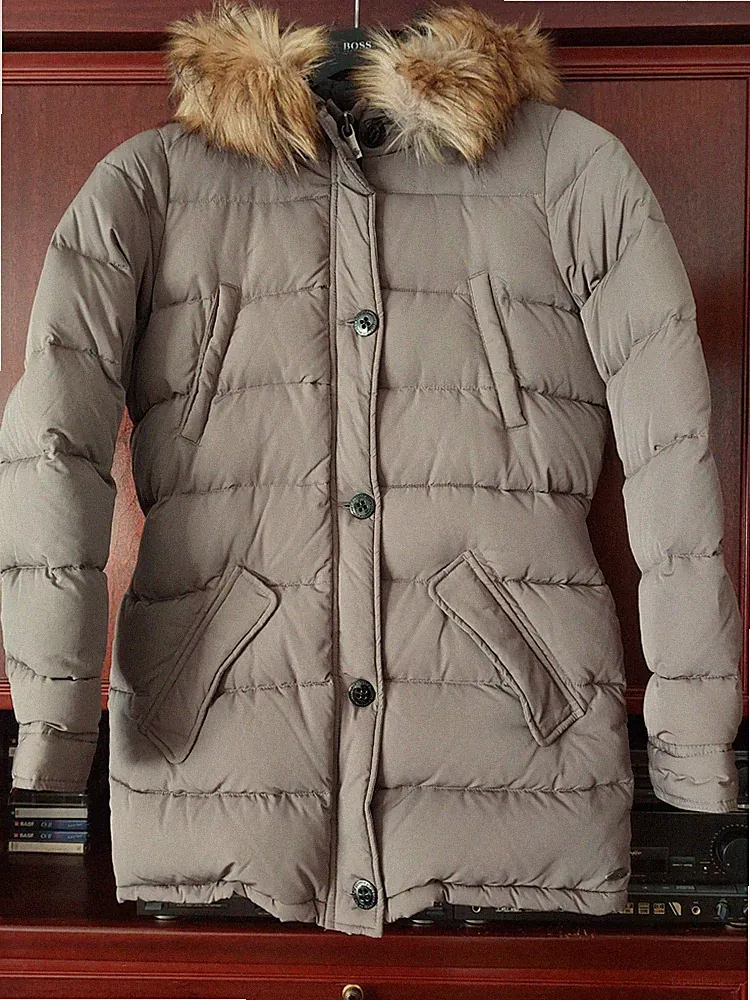 Warme Daunen Parka Kurzmantel Scotch Maison Neu mit Khaki Lederdetails Paris&N.Y