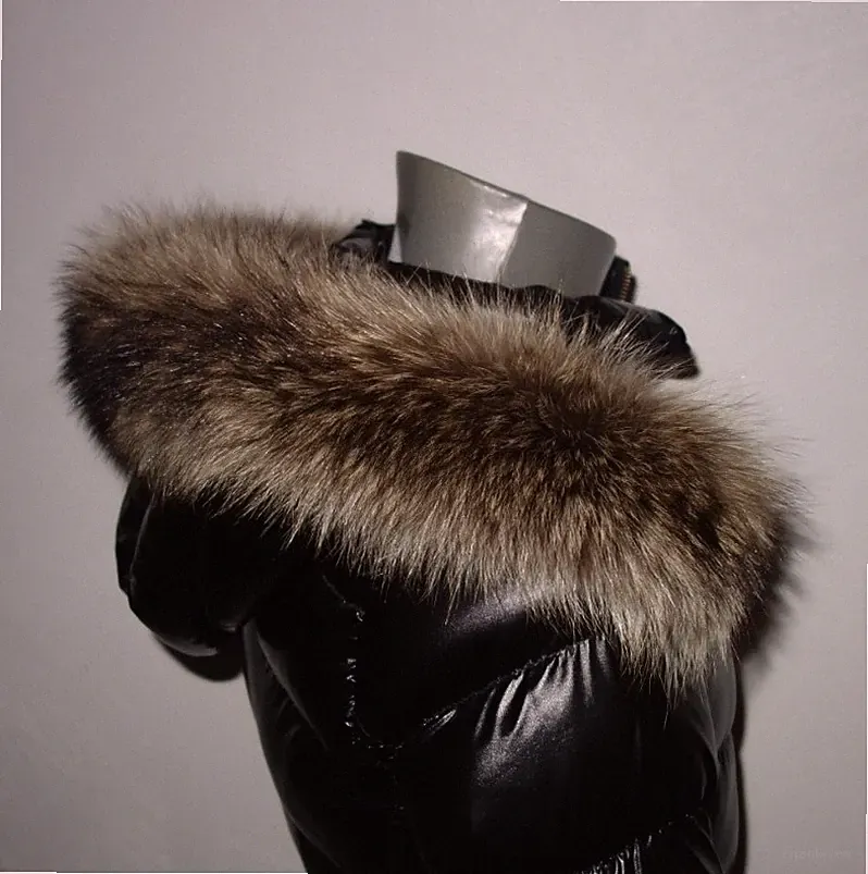 Waschbär Pelz Kapuze Kragen Luxus Mode Echtfell Besatz Jacke Parka Mantel Schal
