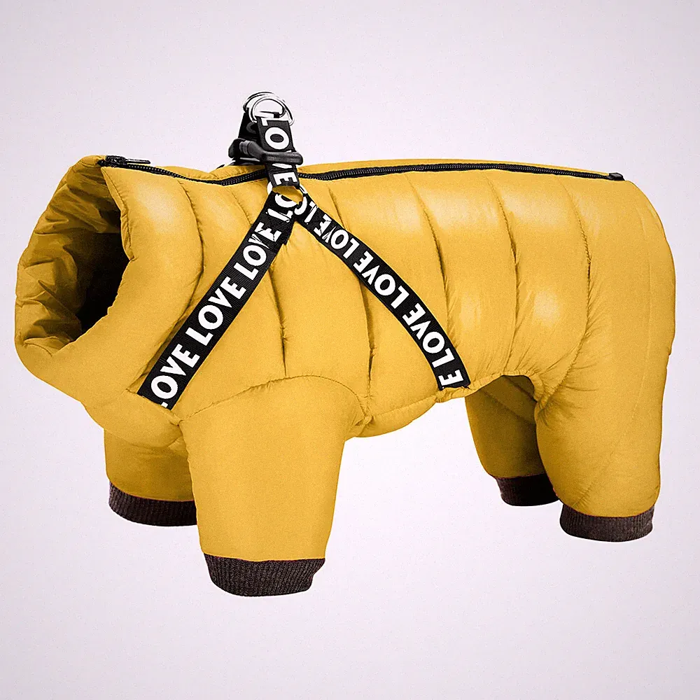 Wasserdicht Hundeoverall Hundemantel Daunenanzug Winter Hundejacke mit Geschirr