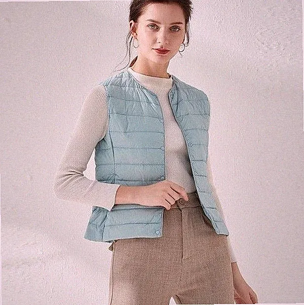 WESTE JACKE DAUNENJACKE ULTRALEICHT DAMEN DAUNEN GANS KURZ UNTERJACKE RUNDHALSAUSSCHNITT