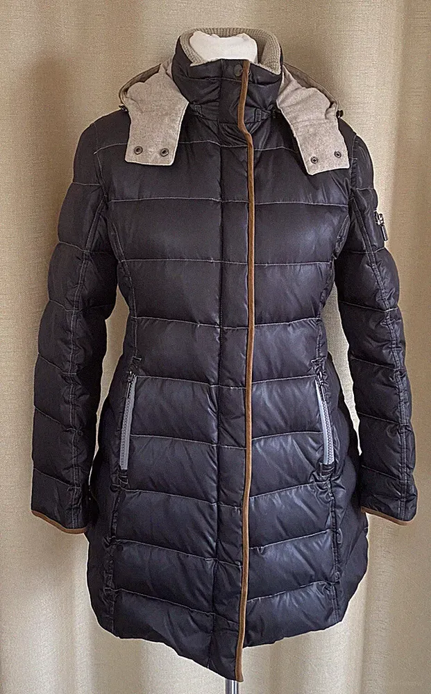 White Label warme Winter Daunenjacke Daunenmantel schwarz mit Kapuze Größe 40