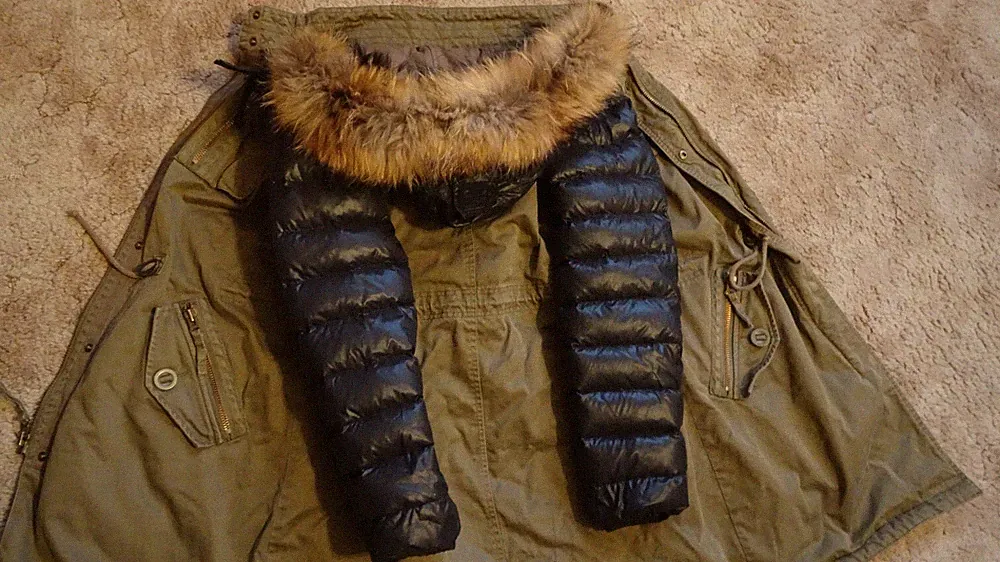 Whitty Knitters Parka /Gr.L mit Daunen/Khaki/Schwarz-schön warm !