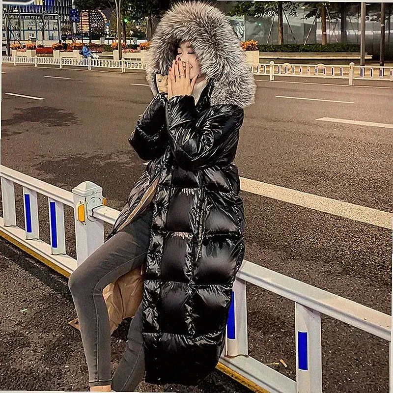 Winter Daunen Jacke langer Mantel Daunenjacke Daunenmantel Kapuze Echtfell QC31