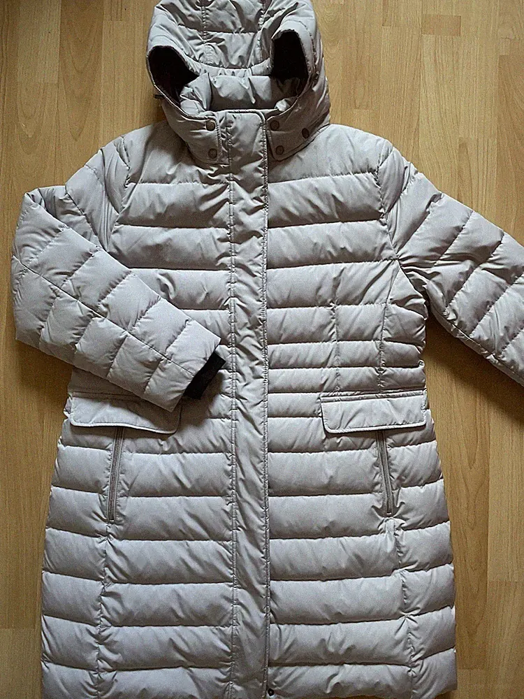 Winter Jacke Daunen Stepp Mantel Damen 44 XL JIL BRET Hellgrau Kapuze NEU