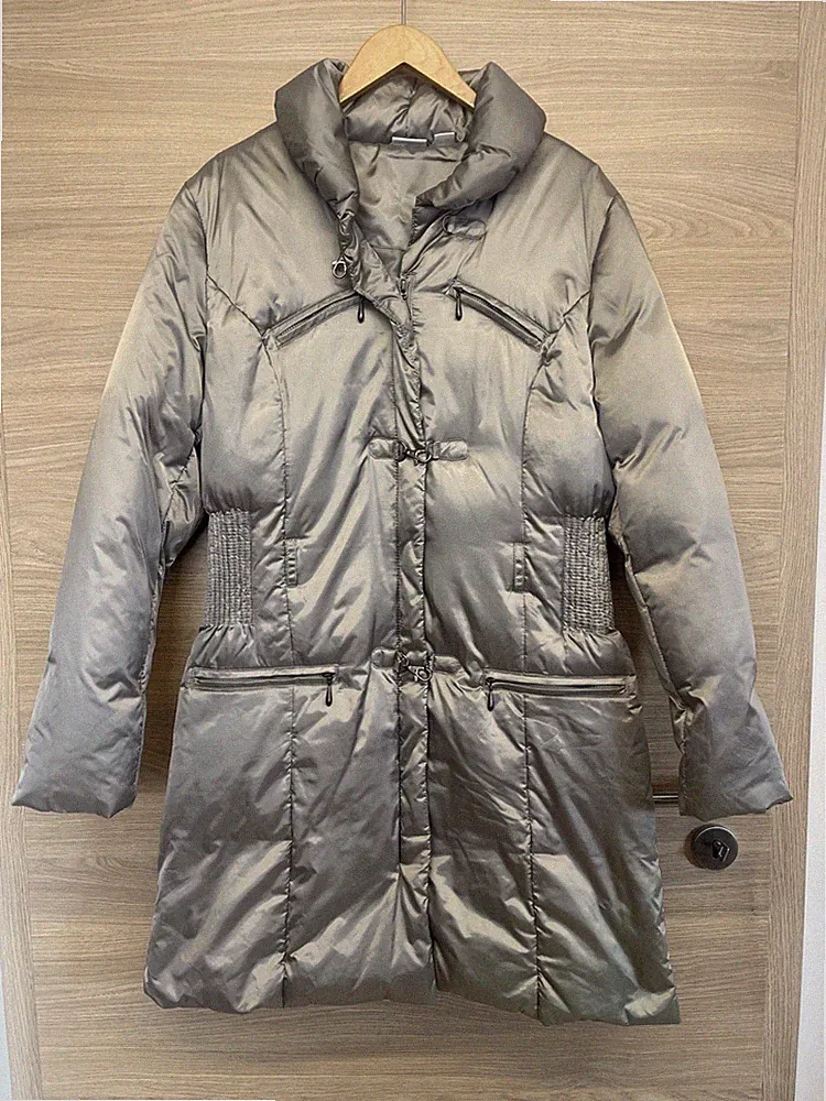 Winter Jacke Steppjacke Lange Steppmantel Basic Line Casual Wear 42 Grau Silber