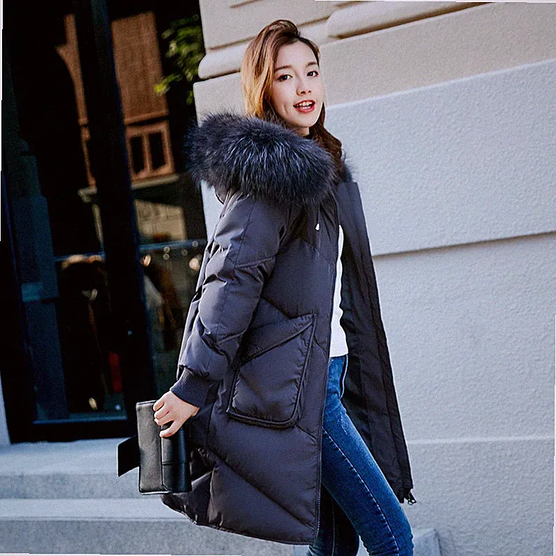 Winterjacke Mantel Daunenjacke Daunenmantel Echt Pelzkragen Parka BC575 S-2XL