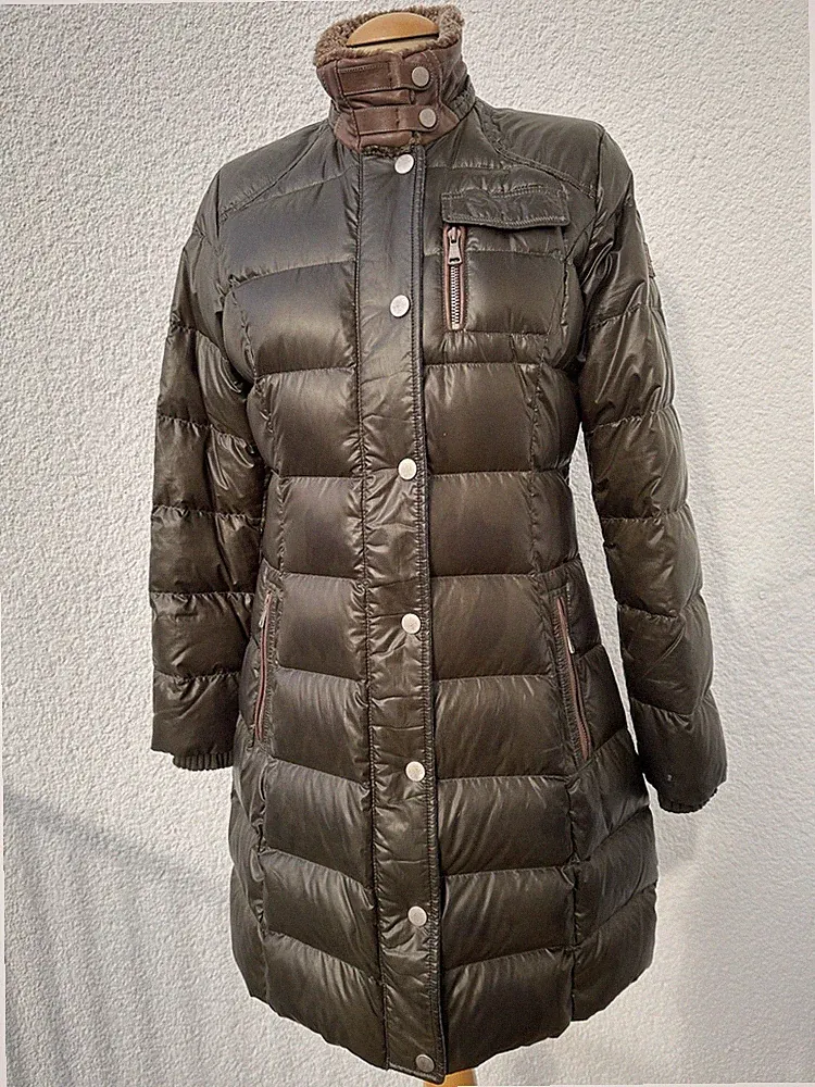 Wintermantel/Daunen Mantel HANDSTICH Gr. 36-38/S mit Leder/ Lammfell/mit Fehlern