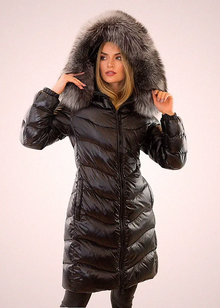 Wintermantel Daunenmantel Daunenjacke Echtpelz Pelzkragen Echtfell Silberfuchs