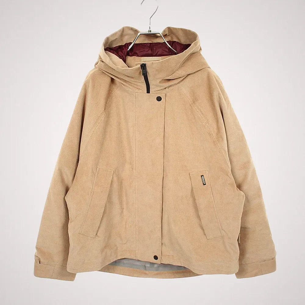 WOOLRICH Cord Daunenjacke Mantel mit Kapuze Baumwolle Beige Gebraucht Damen G...