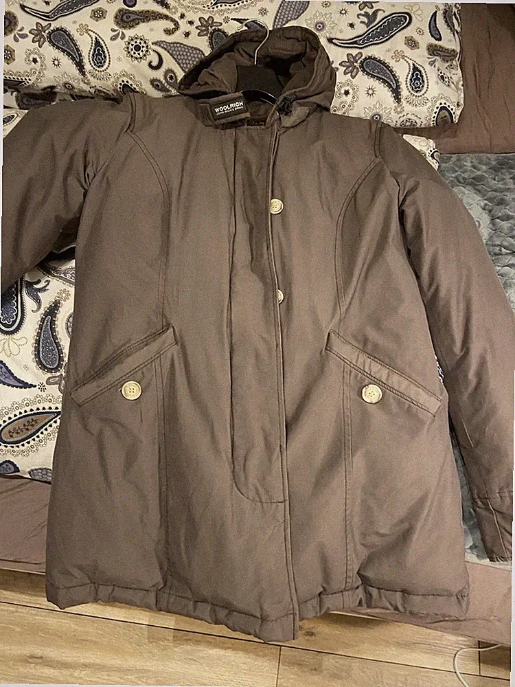 Woolrich Damen Parka Größe L Braun Tailliert Kapuze Wintermantel