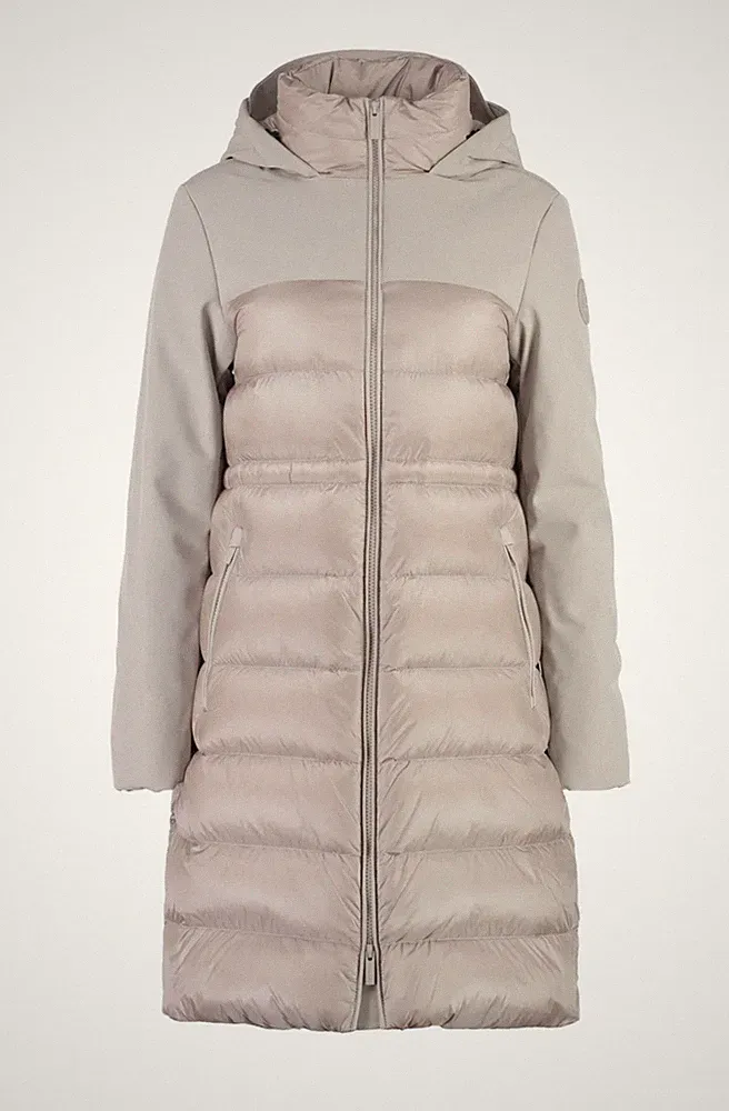 Woolrich Daunenmantel mit Kapuze, S, neu, NP 750€, Farbe Taupe