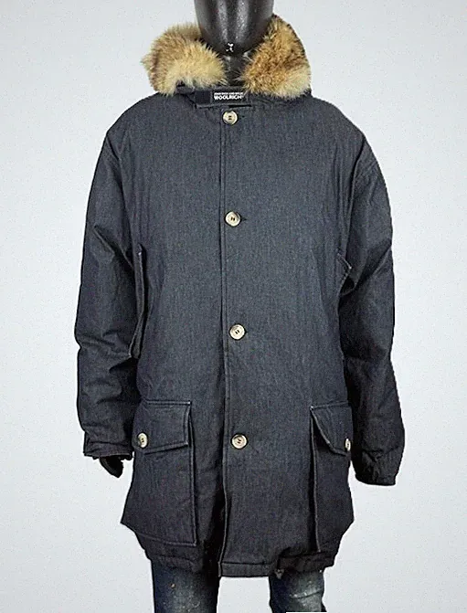 WOOLRICH John Rich Bros Herren Parka 2XL Denim Daunen Hase Blau Winter