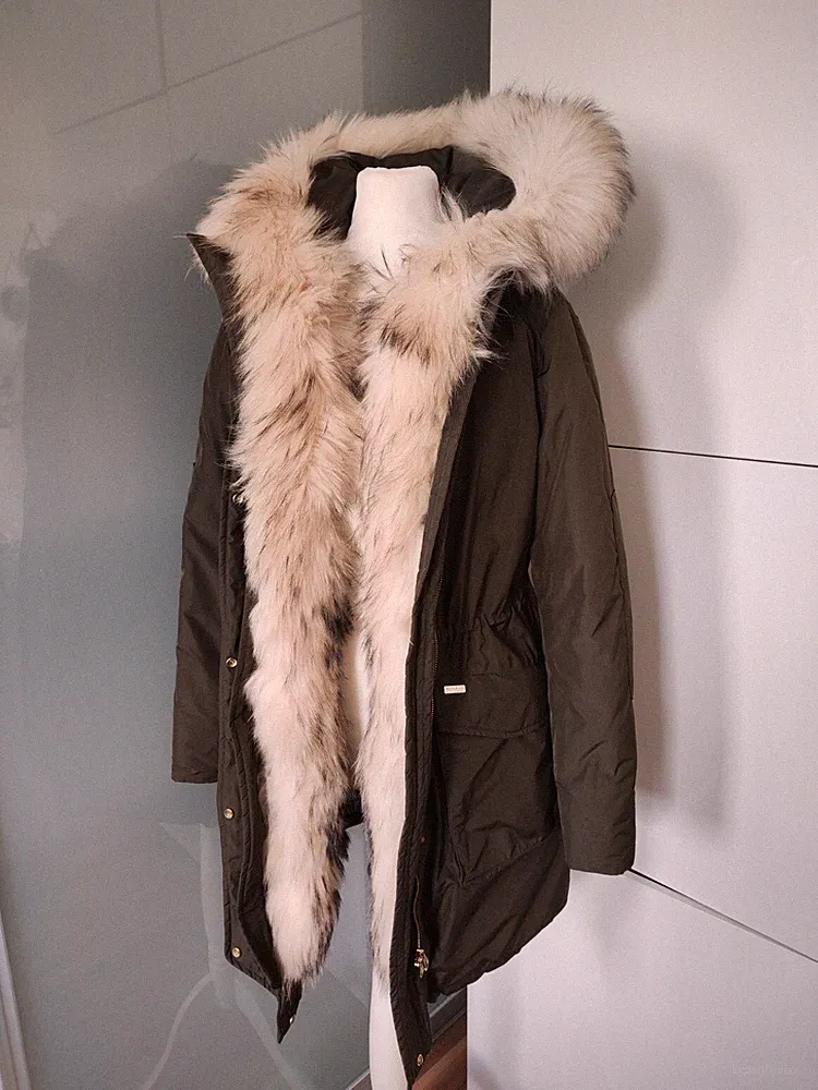 Woolrich Military Fox Parka Daunenmantel Echtfell oliv grün S/36