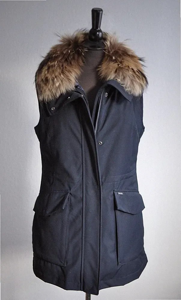 Woolrich Modell Hadley Weste 3 in 1 Daunen Jacke Mantel Fellkragen Blau Gr M